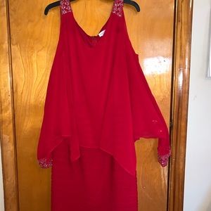 Embellished overlay shutter pleat dress